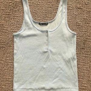 Zara light blue three snap ribbed tank top size medium